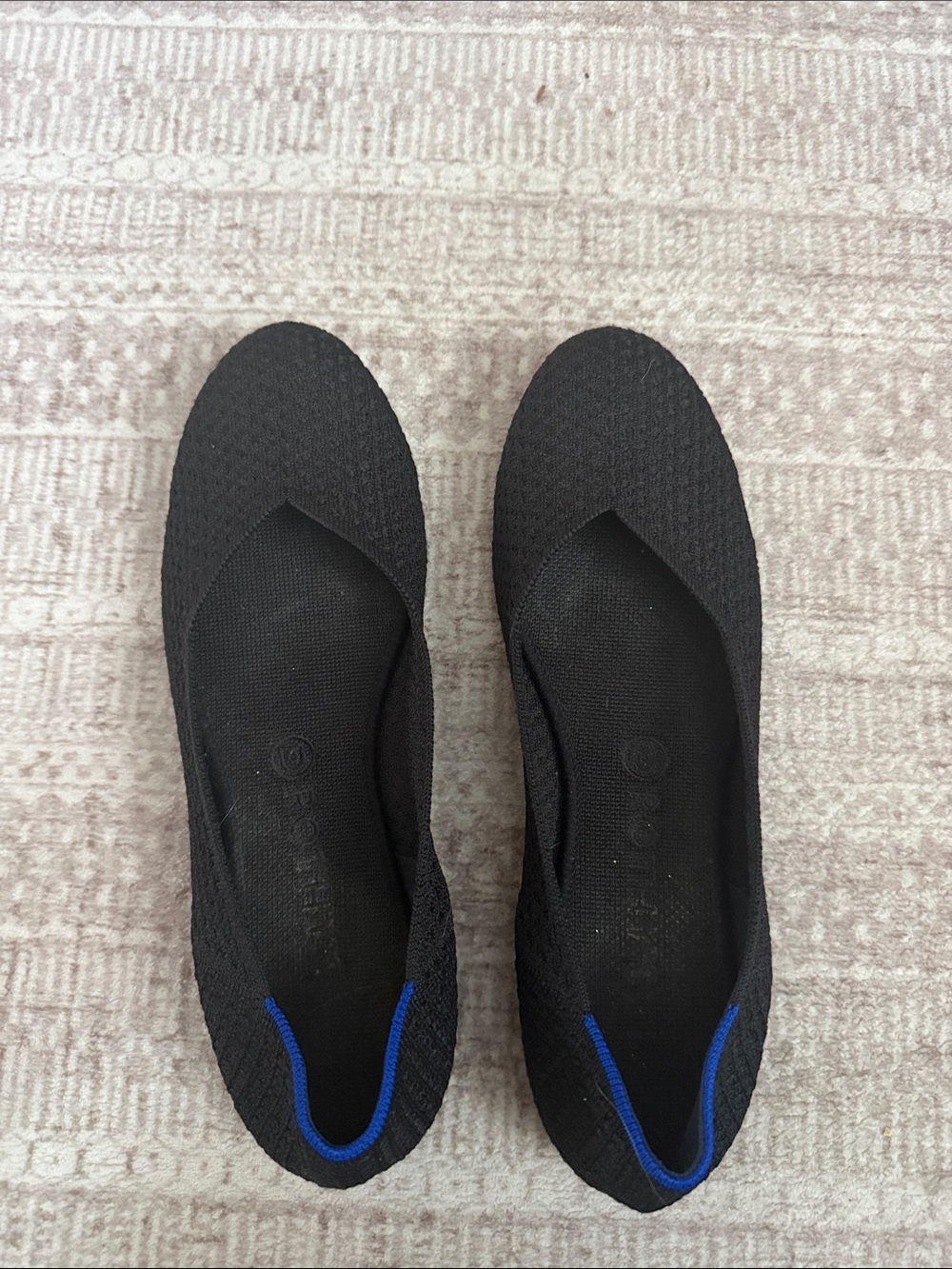 Rothy Black Slip-On Knit Shoes with Blue Trim